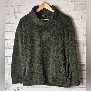 Guilty Olive Green Sherpa Fleece Cowl Neck Pullover Sweater Small Cozy Soft